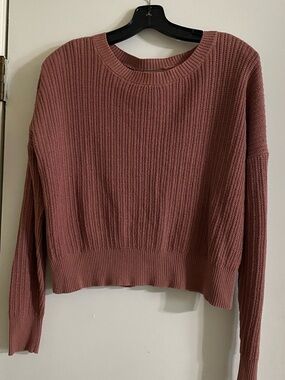 Hippie Rose Women’s Ribbed Pullover Sweater - Dusty Rose back, cut out